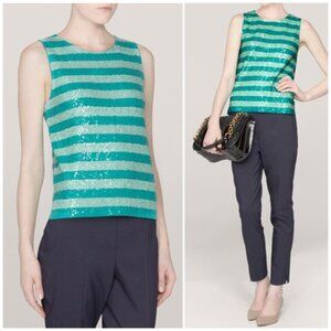 J. CREW SEQUIN STRIPE SHELL TANK TOP GREEN